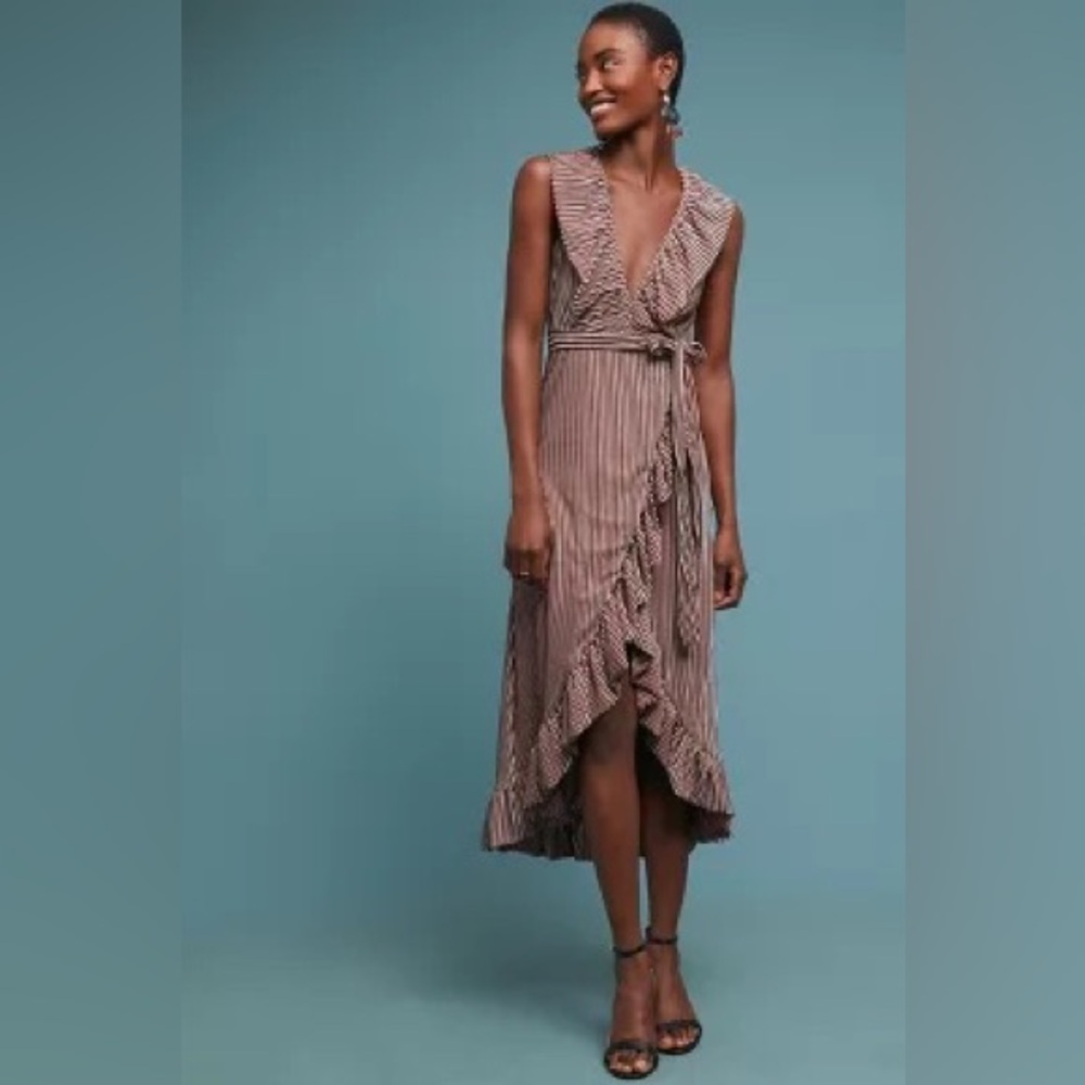MISA Anthropologie EVE DRESS - VELVET STRIPE in Dusty Rose